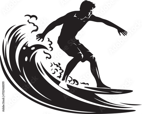 Aqua Thrills Black Logo of Surfing Guy Surfing Spirit Guy Riding Waves in Black Logo