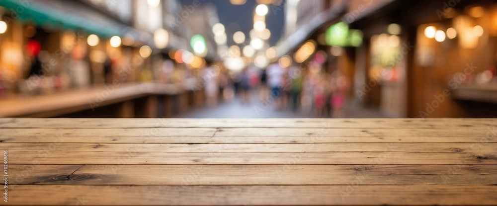 Empty Wooden Table Background Blurred Market, Wooden Table