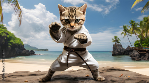 kung fu kitten on the tropical background