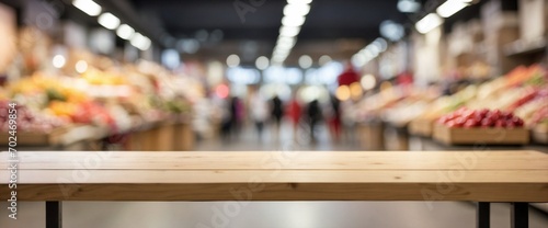 Blurred Market on Empty Table Background, Copy Space