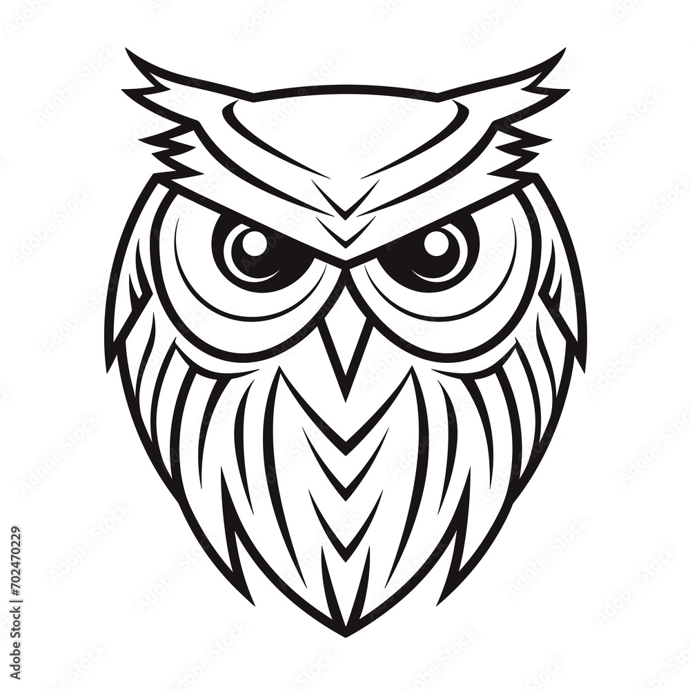 Minimalistic image of owl symbol of wisdom in vector art style