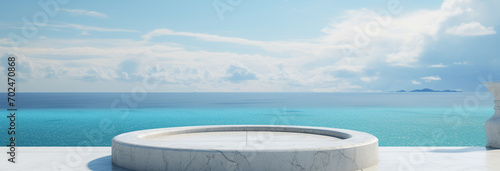 empty concrete podium on the sea with sky background