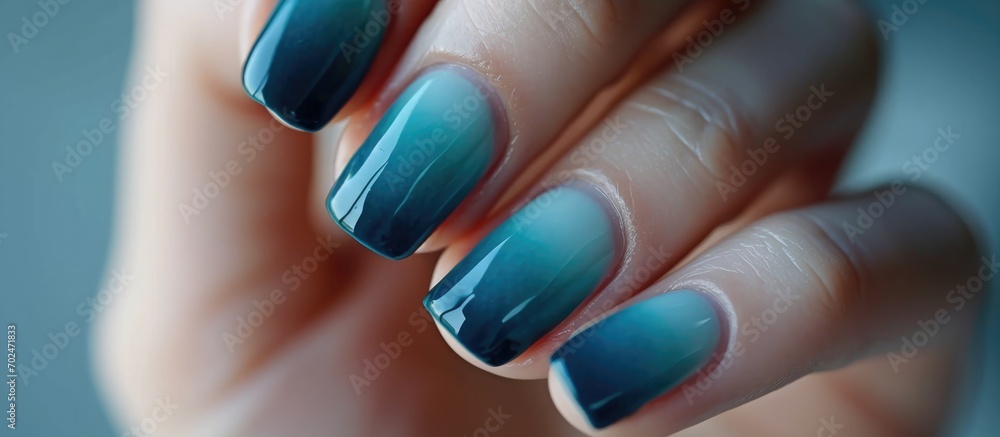 Gradient manicure in shades of blue - obrazy, fototapety, plakaty 