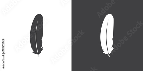 Black feathers icon, Vector feather illustration on black and white background photo