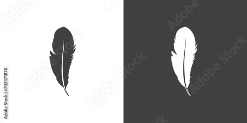 Flat Bird feather icon, Black silhouette icon. Vector feather illustration on black and white background