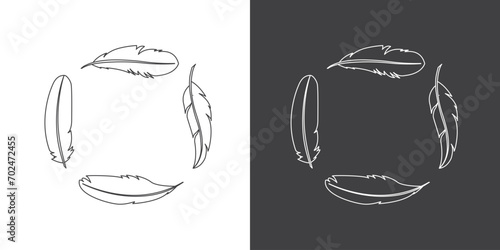 Bird feathers of different shapes,  Feathers icon, Black and white feather icon illustration vector template design