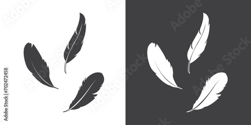 Flat feathers vector icon, Bird feathers of different shapes,  Feathers icon, Black and white feather icon illustration vector template design.