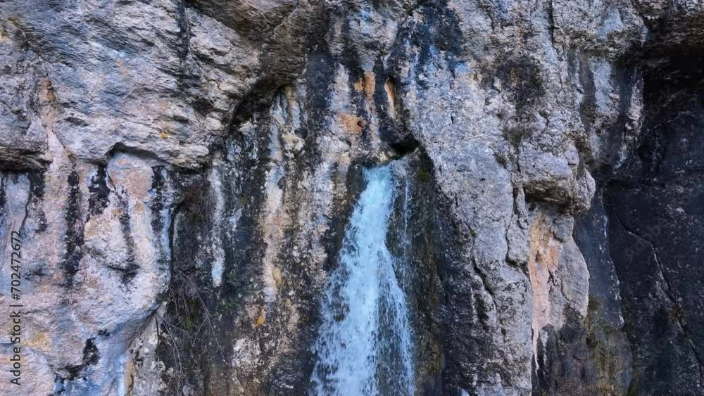 Aerial view from a drone of Yeguamea waterfall. LAS LORAS GEOPARK. UNESCO. Fuenteodra. Municipality of Humada. Burgos province. Castile and Leon. Spain. Europe
