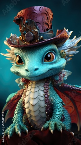A blue dragon with a top hat on © Maria Starus