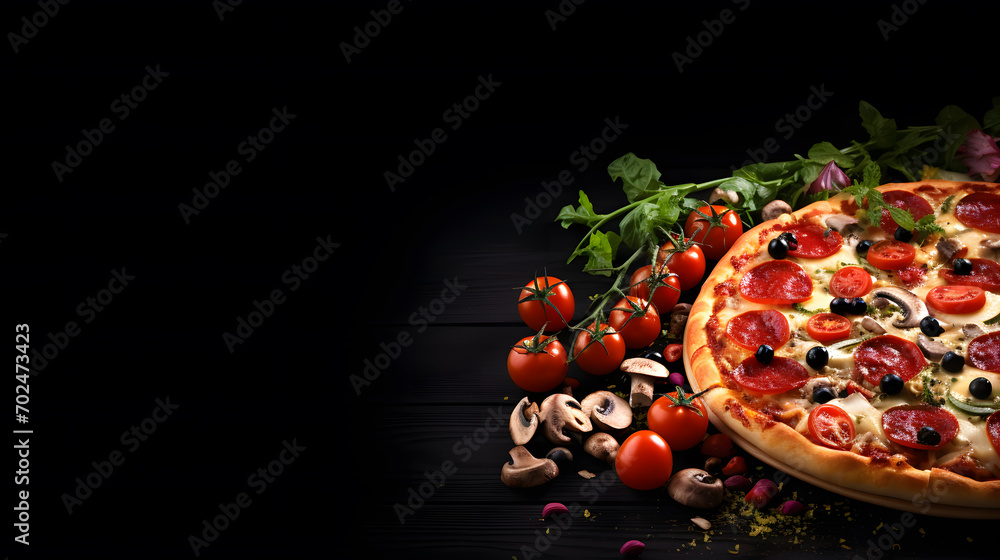 Pizza on the left side blank space background