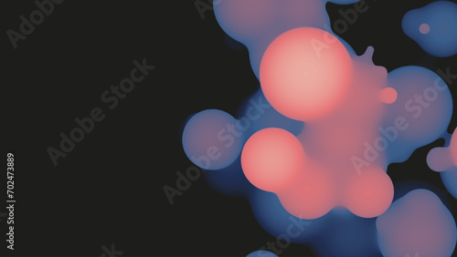 Abstract 3d fluid metaball shape with violet balls. Synthwave liquid pastel organic droplets with gradient color.