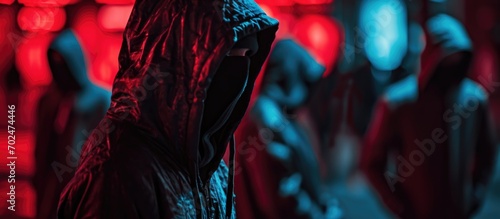 Hooded hackers resembling soldiers, united with cybersecurity experts, joined forces for a goal.