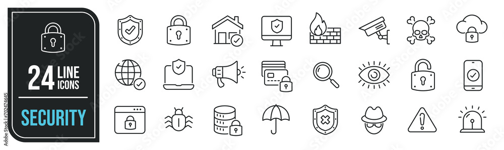 Security simple minimal thin line icons. Related safrty, protection, guard, cyber security. Editable stroke. Vector illustration. Security simple minimal thin line icons. Related safrty, protection, guard, cyber security. Editable stroke. Vector illustration.