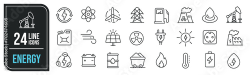 Energy simple minimal thin line icons. Related green energy, ecology, power, fuel. Editable stroke. Vector illustration.