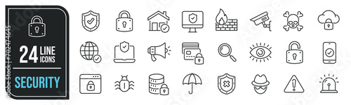 Security simple minimal thin line icons. Related safrty, protection, guard, cyber security. Editable stroke. Vector illustration.