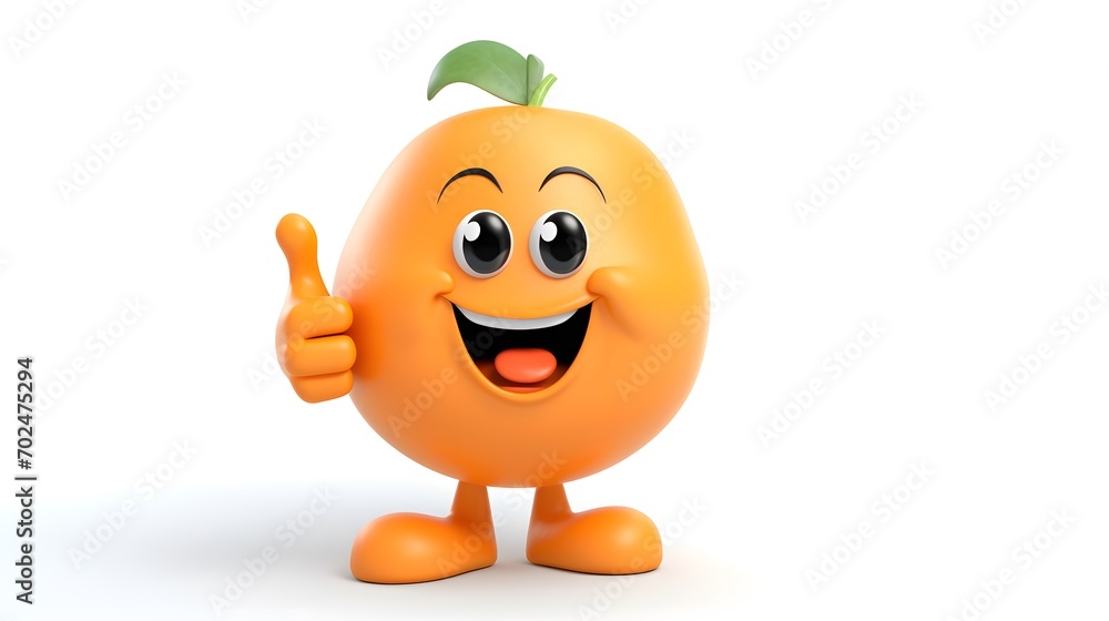 3D animated orange character giving thumbs up on a clean white background. Ideal for promotion, positive feedback, and healthy living campaigns. 3D animated orange character giving thumbs up on a clean white background. Ideal for promotion, positive feedback, and healthy living campaigns.