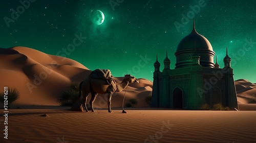 Luxury mosque in desert at night photo