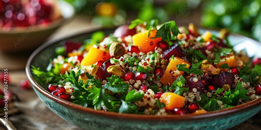 Vibrant Superfood Medley - Pomegranate Pistachio Quinoa Salad - Colorful Nutrient Riot - Fresh Light Illuminating Healthy Indulgence