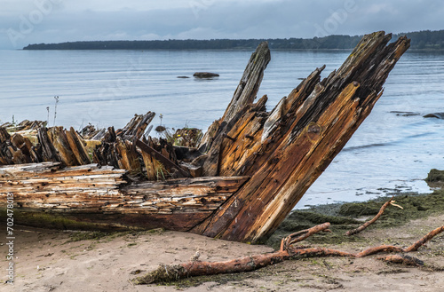 Kasispea (Comté de Harju, Estonie, Europe) - Epave d'un ancien navire trois mats Laevavrakk sur la plage en bordure de la mer baltique © PhilippeGraillePhoto