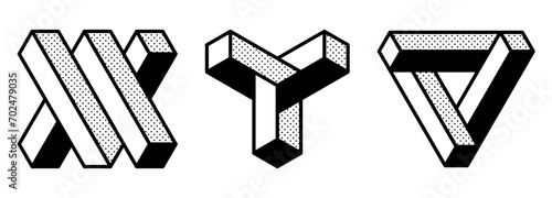 Abstract shapes isolated on white background. Impossible shapes. Vector illustration.