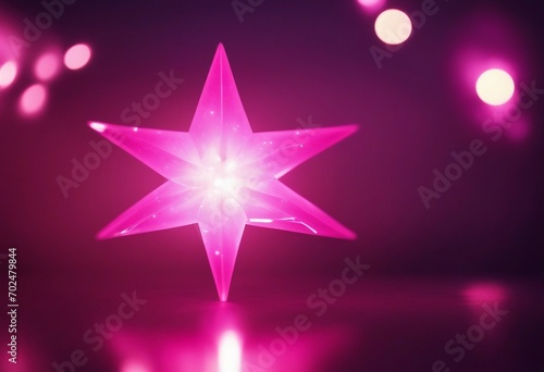 Pink glow star on a purple background Light glowing effect