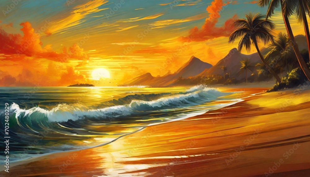 Serenity by the Shore: Sunset Glow on a Tropical Beach