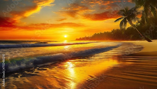 Golden Horizon: Tropical Beach Seascape at Sunset © maykal