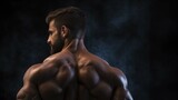 Muscular man back view of a bodybuilder athlete in dark background