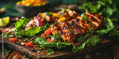 Caribbean Spice in Every Bite - Jerk Chicken Lettuce Wraps - Bold Flavors on a Leaf - Intense Light Capturing Culinary Spice