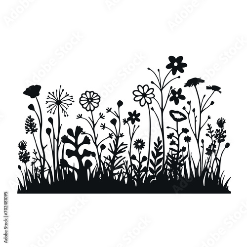 Wiese Silhouette mit Wildblumen vektor