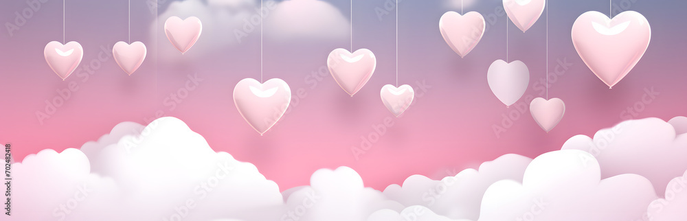 Illustration of pink hearts hanging on strings
