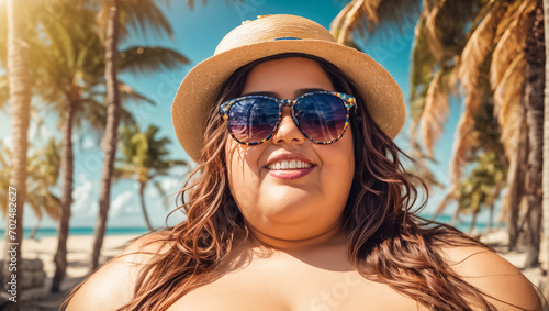 smile fat girl in sunglasses against the background of the sea © tanya78