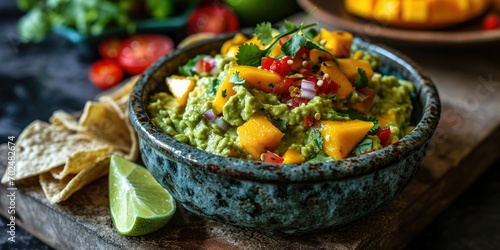 Tropical Heat in Every Dip - Mango Habanero Guacamole - Spicy Bliss in a Bowl - Bold Light Capturing Culinary Heat