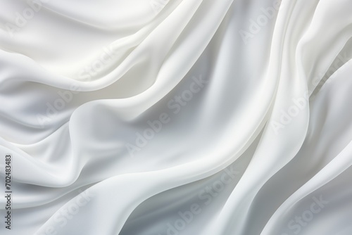 Elegant closeup of crumpled pure white silk fabric luxury background texture design