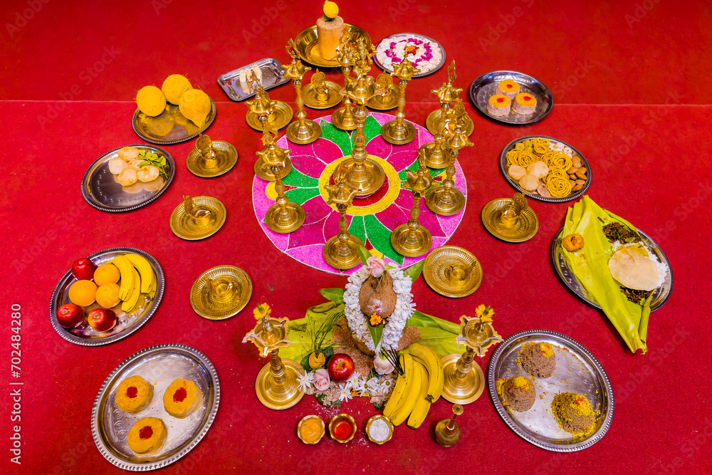 Indian Hindu wedding ceremony and pooja ritual items 