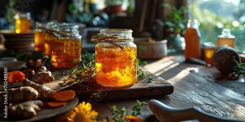 Golden Elixir for Sweetening - Turmeric Ginger Infused Honey - Culinary Elixir in Every Drop - Soft Light Accentuating Sweetening Elixir