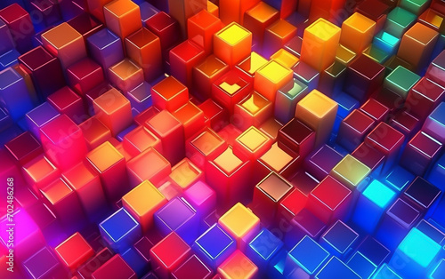 Colorful 3D glowing square abstract background