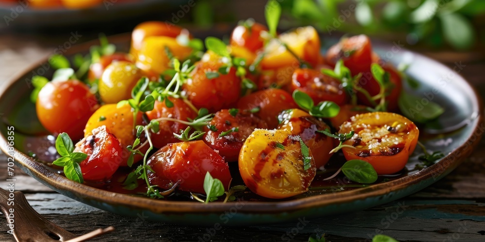 Burst of Summer Flavors - Balsamic Roasted Cherry Tomato Salad - Culinary Fusion on Your Plate - Soft Light Accentuating Tomato Salad