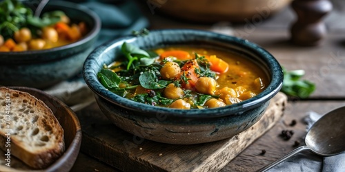 Hearty Vegan Comfort - Turmeric Coconut Chickpea Stew - Culinary Warmth in Every Spoonful - Soft Light Illuminating Vegan Comfort