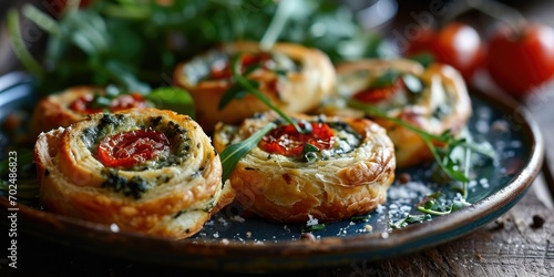 Italian Appetizer - Pesto Sun-Dried Tomato Pinwheels - Culinary Fusion on Your Plate - Soft Light Accentuating Pinwheel Delight