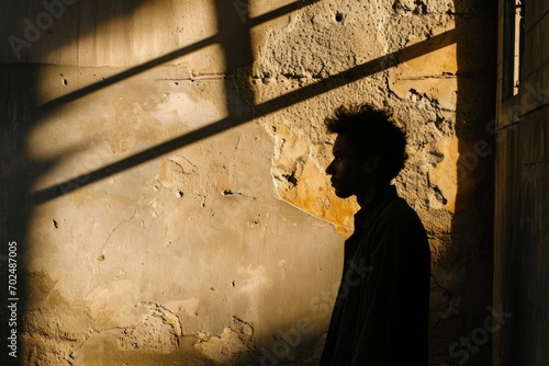 A shadowy figure cast against a wall, representing the unseen and overlooked aspects of a person's struggles with injustice photo