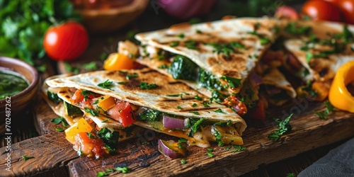 South American Veggie Fusion - Chimichurri Grilled Vegetable Quesadillas - Culinary Fiesta in Every Bite - Soft Light Accentuating Quesadilla Fusion
