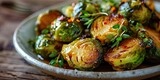 Sweet and Savory Veggie Bliss - Honey Mustard Glazed Brussels Sprouts - Culinary Comfort on Your Plate - Soft Light Accentuating Glazed Brussels Sprouts