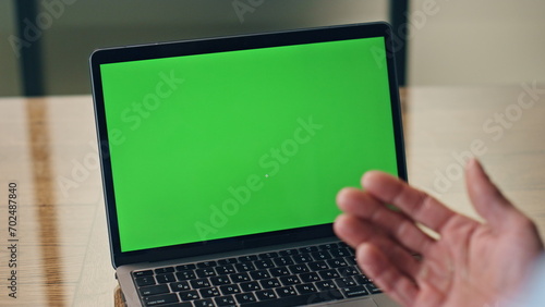 Wallpaper Mural Man hands videocalling chromakey computer closeup. Video call conference office Torontodigital.ca