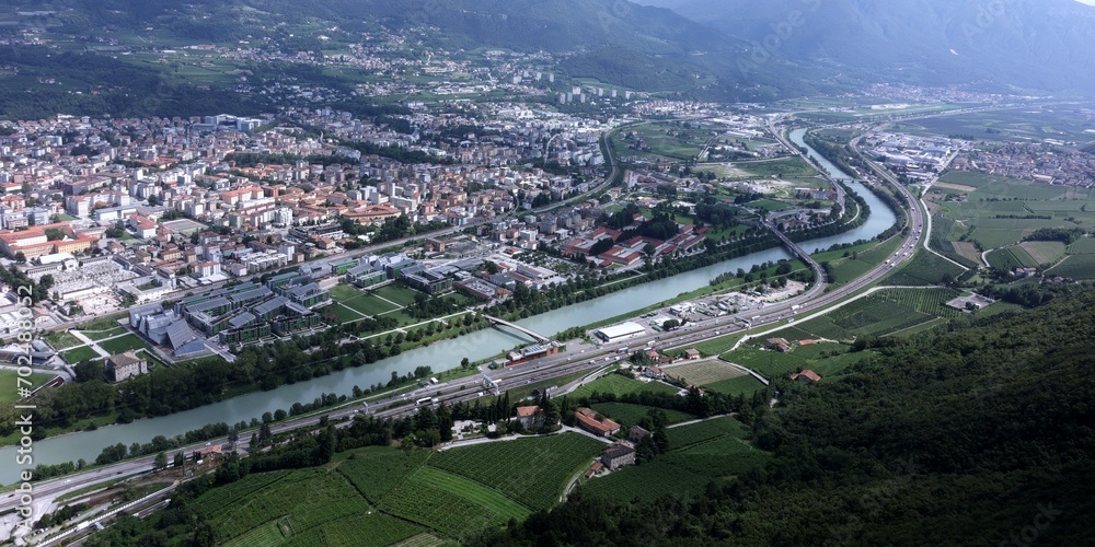 Aerial view, of Trento city, Trentino Alto Adige, Italy