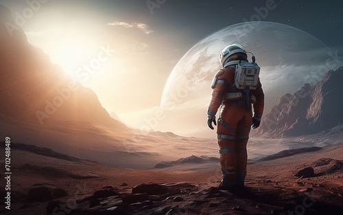 Fantasy an astronaut standing on moon