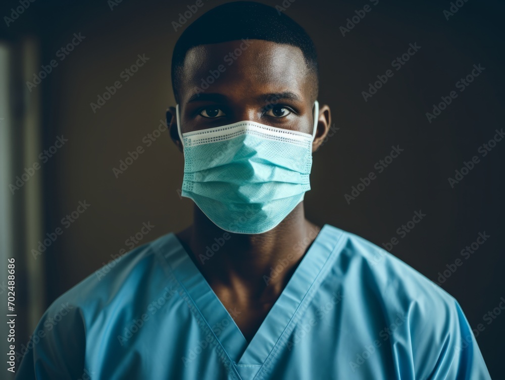 A healthcare professional wearing a surgical mask, emphasizing the importance of personal protective equipment in healthcare. A healthcare professional wearing a surgical mask, emphasizing the importance of personal protective equipment in healthcare.