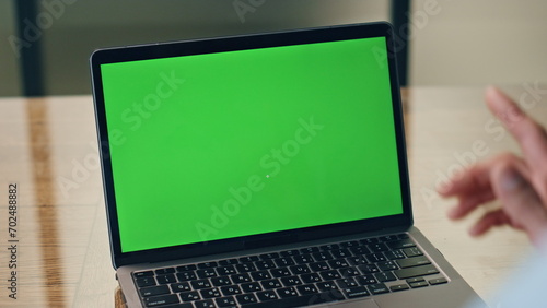 Wallpaper Mural Entrepreneur hands gesturing mockup laptop office. Ceo talking chromakey device Torontodigital.ca