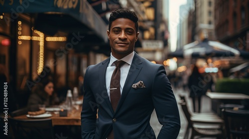 A young African-American businessman is standing in a city street. © Adobe Contributor