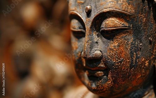 Buddha statue in a temple, closeup of face.